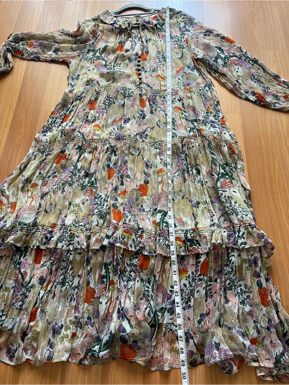 Anthropologie Marais Owl Print Boho Tiered Maxi Dress 1X - Picture 7 of 16